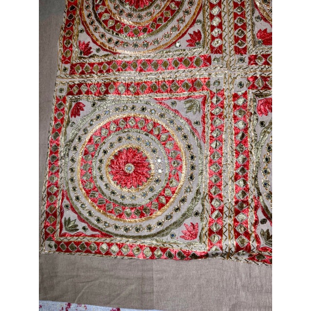 Indian Vintage Indian Silk Mirror Work Embroidered Coverlet / Wall Hanging For Sale - Image 3 of 6