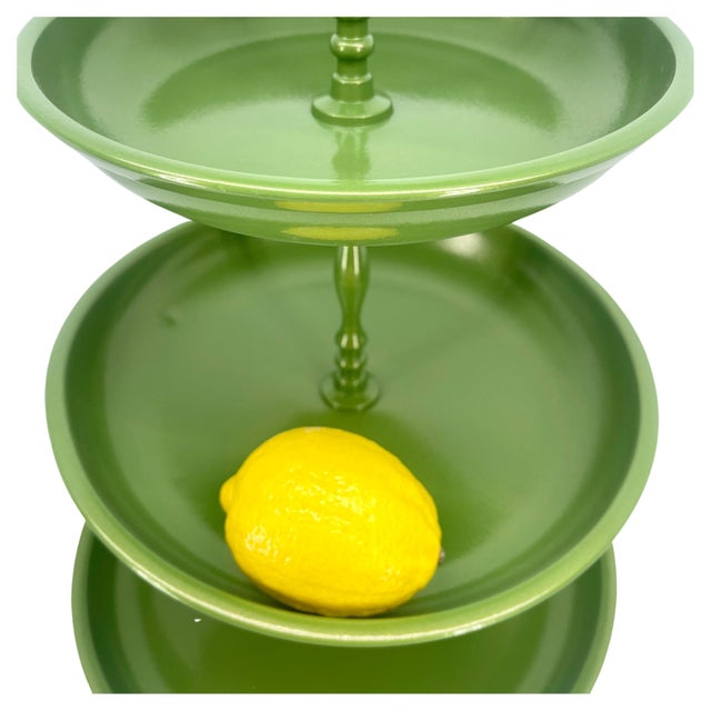 Vintage Mid-Century Modern 5 Tier Green Pedestal Centerpiece Tray Stand For Sale In Philadelphia - Image 6 of 12