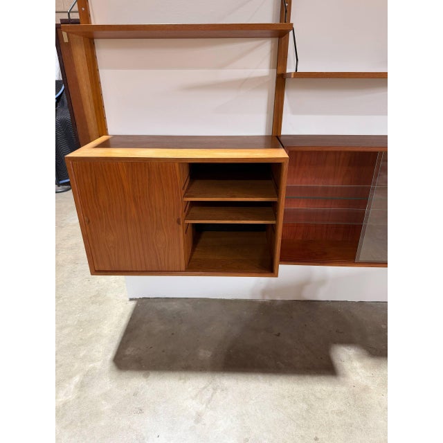 Brown Teak Three-Bay Modular Wall Unit With Sliding Door Cabinets Danish Mid-Century Modern 1960s For Sale - Image 8 of 12
