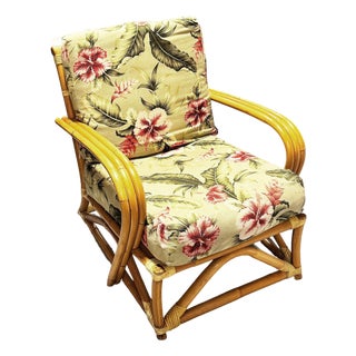 Restored MCM Blond 1949er Rattan 3-Strand Lounge Chair by Heywood Wakefield For Sale