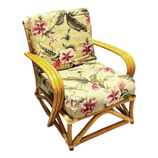 Restored MCM Blond 1949er Rattan 3-Strand Lounge Chair by Heywood Wakefield For Sale