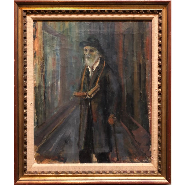 Ozer Shabat, Judaica Oil Painting 1945 Palestine Old Jewish Man Polish Israeli Artist, 1945 For Sale - Image 4 of 7