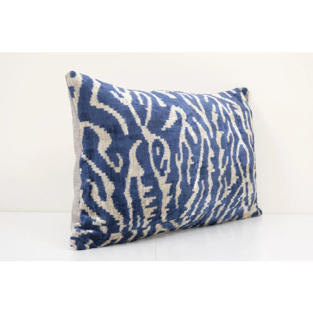 Early 21st Century Blue Silk Ikat Velvet Lumbar Cushion Cover For Sale - Image 5 of 8