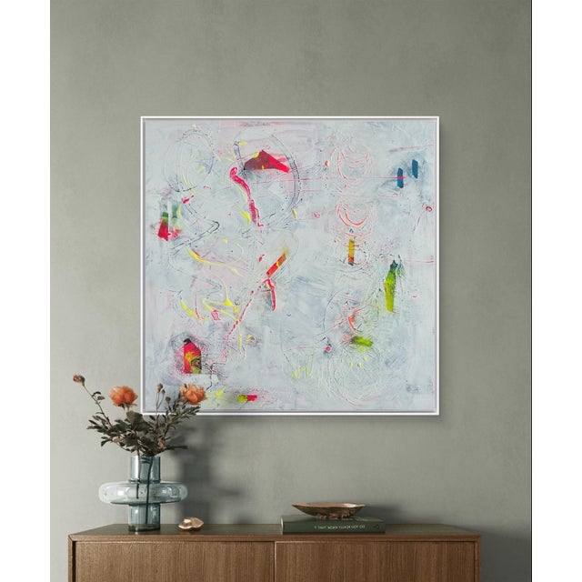 Plastic Mirtha Moreno Oil on Canvas Painting Titled “AbEx Whitewash III” 48 x 48 2024 For Sale - Image 7 of 11