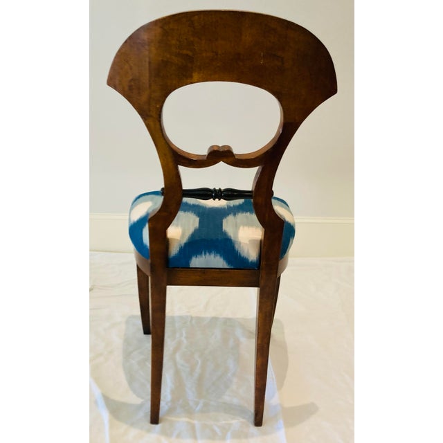 Wood Antique Set of Biedermeier Dining or Game With Chairs Upholstered Seats in Blue Ivory Silk For Sale - Image 7 of 7
