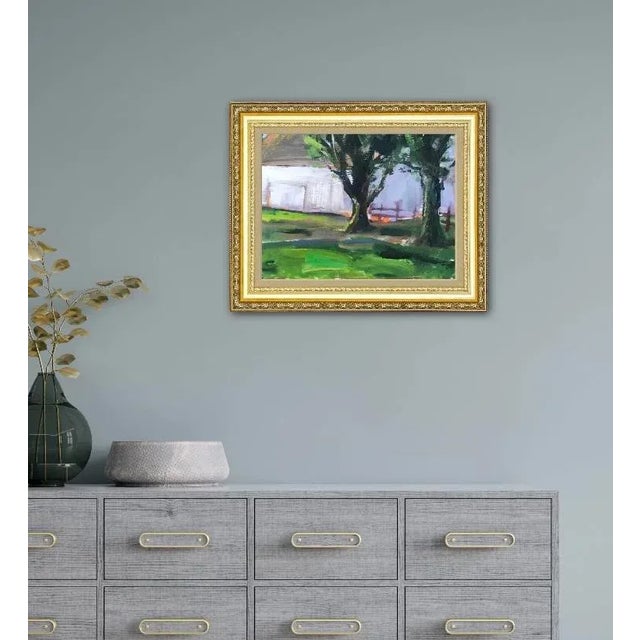 Contemporary White Barn, Modern Oil Painting Landscape For Sale - Image 3 of 6