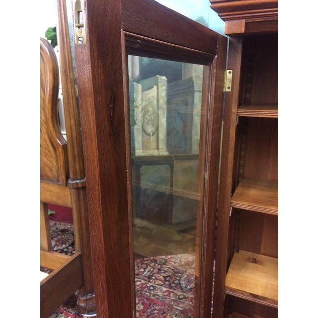 Brown Antique Victorian Bookcase, Walnut Bookshelf With Glass Doors For Sale - Image 8 of 18