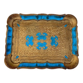 Florentine Tray With Blue Accents For Sale