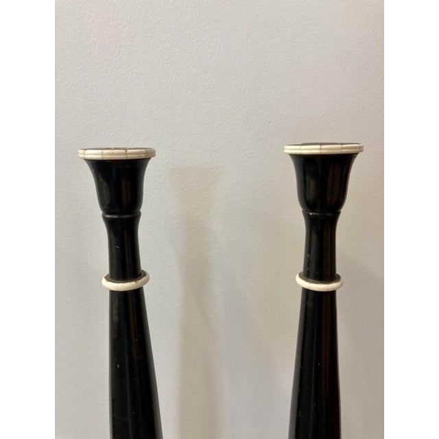Vintage Bone Inlaid Candelabra Set For Sale - Image 4 of 8