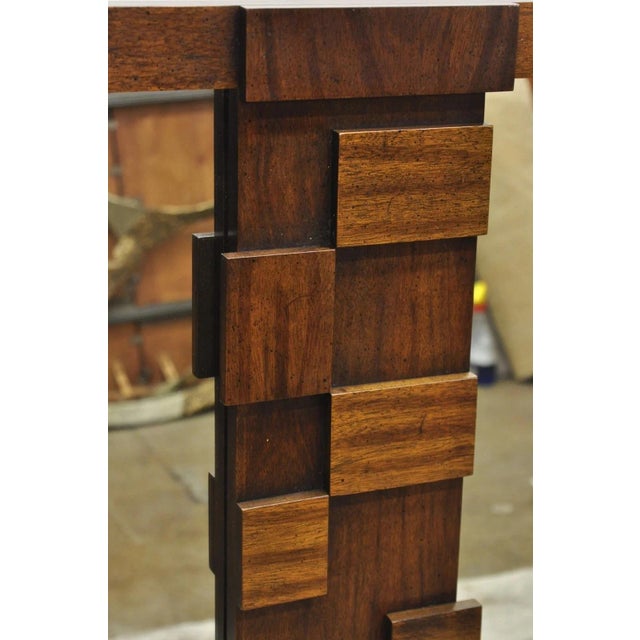 20thC Lane Mid Century Modern Brutalist Cubist Block Rectangular Wood Frame 52" Mirror For Sale In Philadelphia - Image 6 of 12