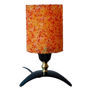 Vintage Table Lamp with Orange Frosted Acrylic Shade and Brass Tripod Base, 1960s For Sale