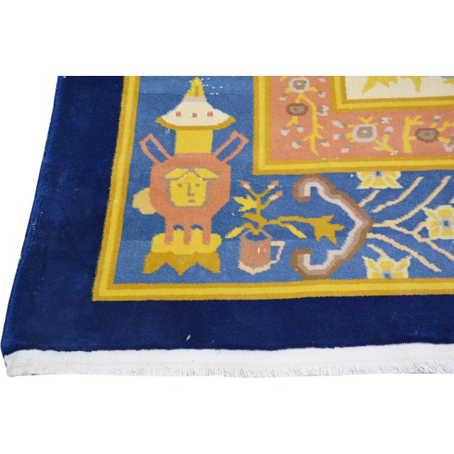 1950s Vintage Chinese Art Deco Hand Knotted Wool Rug, 9'8x13 For Sale - Image 5 of 6