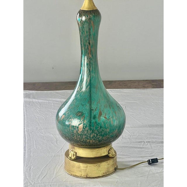 Mid 20th Century Mid-Century Modern Murano Lamp, Teal Blue Blown Glass, Italy, 1930s For Sale - Image 5 of 8