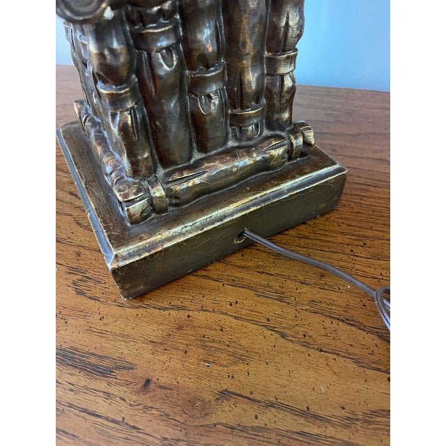Bronze Vintage Hollywood Regency Style Faux Bamboo Column Table Lamp For Sale - Image 8 of 11