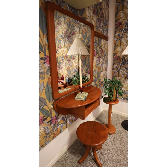 1970s Danish Teak A Welcome Hallway Set with Mirror, Wall Console and Hook Rail from Vildbjerg Møbelfabrik, 1960s, Set of 3 For Sale - Image 5 of 18