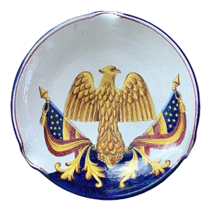 Vintage 1960s Large Handmade Italian American Bald Eagle and Flags Crest Seal Bowl Plate