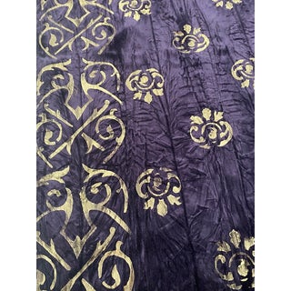 “Tusacna” Panel Handprinted on Aubergine Crushed Cotton Velvet - For Sale