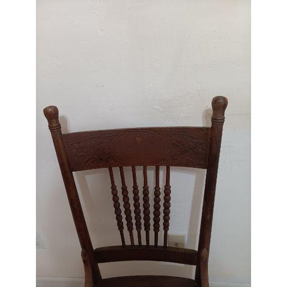 Brown Antique Early American Wood Chair Cane Seat Dark Tone For Sale - Image 8 of 8