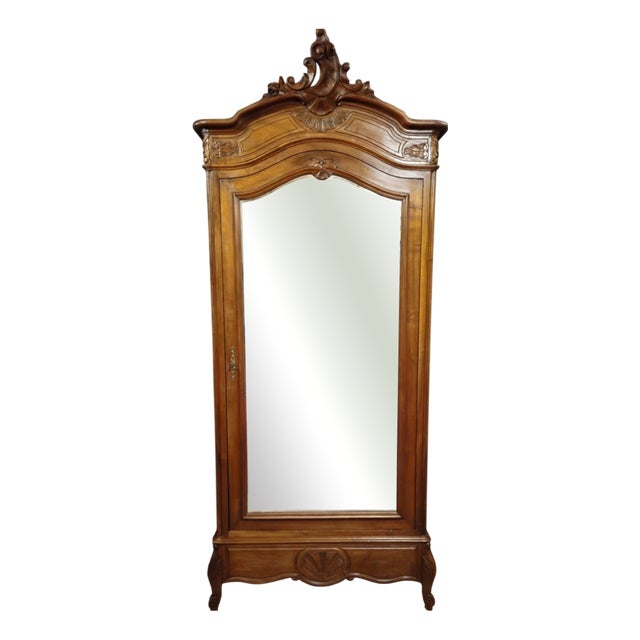 Louis XV Style Wardrobe with Mirror in Carved Walnut For Sale