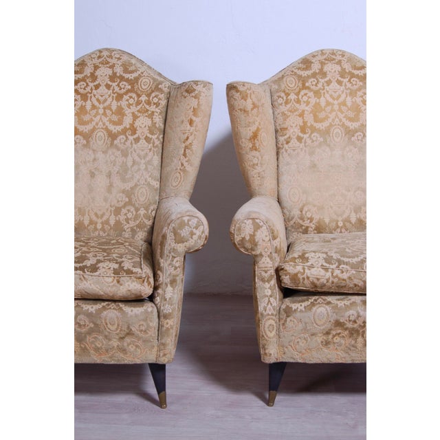 Set of Armchairs in Damask Fabric, 1950s For Sale - Image 9 of 15