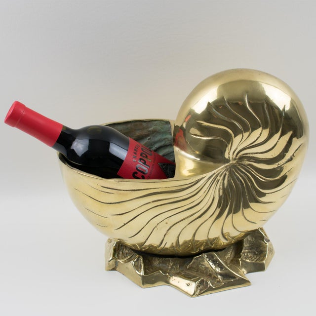 Brass Nautilus Sea Shell Wine Cooler Bottle Holder Vase Planter