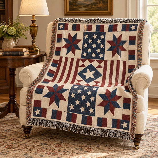 Ralph Lauren Americana Star Woven Throw Blanket – Vintage Quilt-Inspired, 60 × 50 For Sale - Image 4 of 5