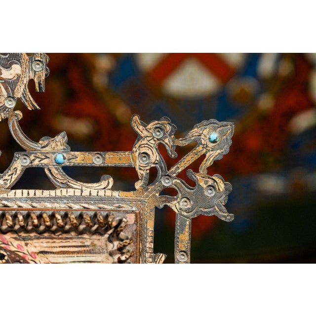 Metal Amazing Ornate Victorian Antique Anton Boehm Brass Picture Photo Frame With Painting Portrait Miniature of British Soldier For Sale - Image 7 of 13