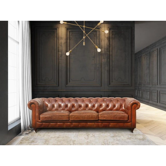 Pasargad Home Genuine Leather Chester Bay Tufted Sofa For Sale In New York - Image 6 of 8