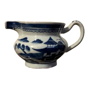 Antique 19th Century Chinese Export Blue & White Canton Porcelain Cream Pitcher