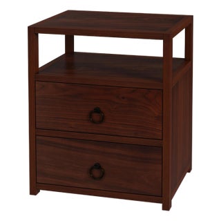 Lark 21 in. W Wood 2 Drawer Nightstand with Open Storage Shelf, Walnut For Sale