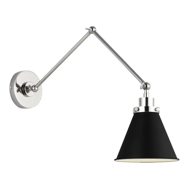 Chapman & Myers by Visual Comfort Studio Wellfleet Double Arm Cone Task Sconce, Midnight Black & Polished Nickel For Sale