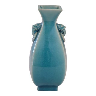 Vintage Chinese Turquoise Ceramic Vase For Sale