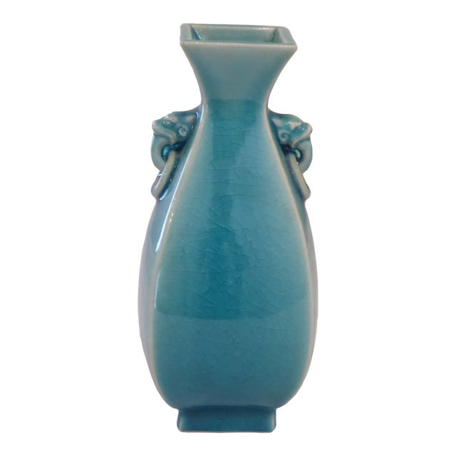 Vintage Chinese Turquoise Ceramic Vase For Sale