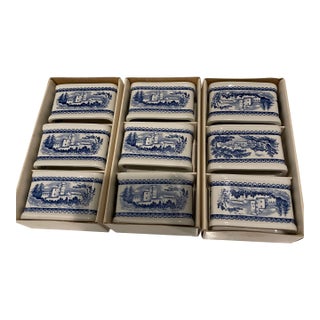 1970s Villeroy and Boch French Country Blue and White Porcelain Napkin Rings - Set of 9 For Sale
