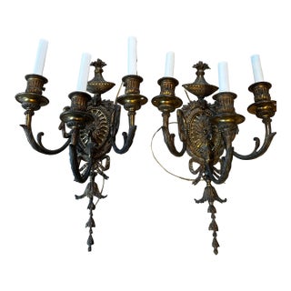 Vintage Morant & Co. London Three Arm Brass Wall Sconces - a Pair For Sale