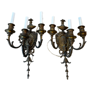 Vintage Morant & Co. London Three Arm Brass Wall Sconces - a Pair