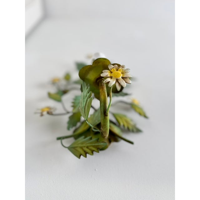 French Tole Painted Daisy Floral Wall Sconces, 1970, Set of 2 For Sale - Image 15 of 18