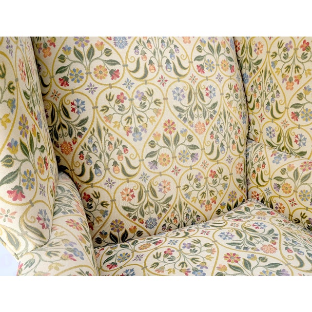 Pair of Deep Profile Antique Wing Arm Chairs Mahogany Legs Federal Style For Sale - Image 13 of 18