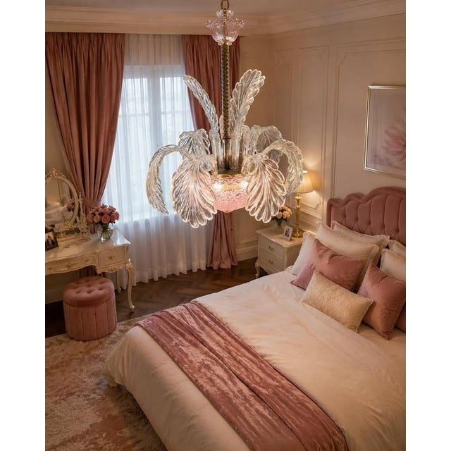 Metal Pink Murano Chandelier, 1950s For Sale - Image 7 of 11
