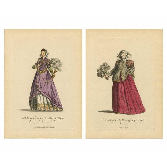 European School, Italian Noblewomen Costume from Naples, 1749, Paper Engraving For Sale - Image 10 of 10