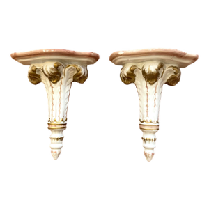 Pair of Mid 20th Century Porcelain Regency Wall Sconces Shelves