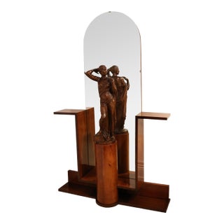 1930s Art Deco Hall Stand With Pedestal and Statue For Sale