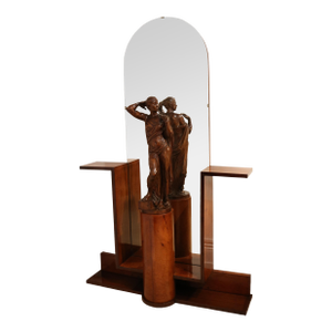 1930s Art Deco Hall Stand With Pedestal and Statue