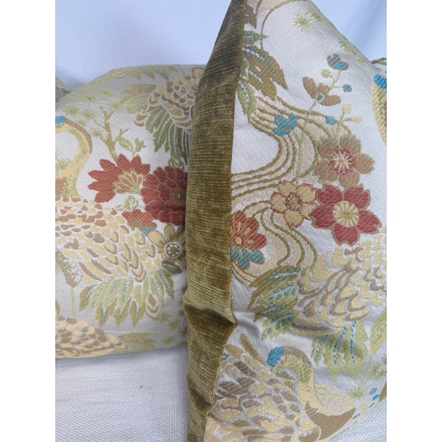 Transitional Crane in Celedon 22" Pillows-a Pair For Sale - Image 3 of 3