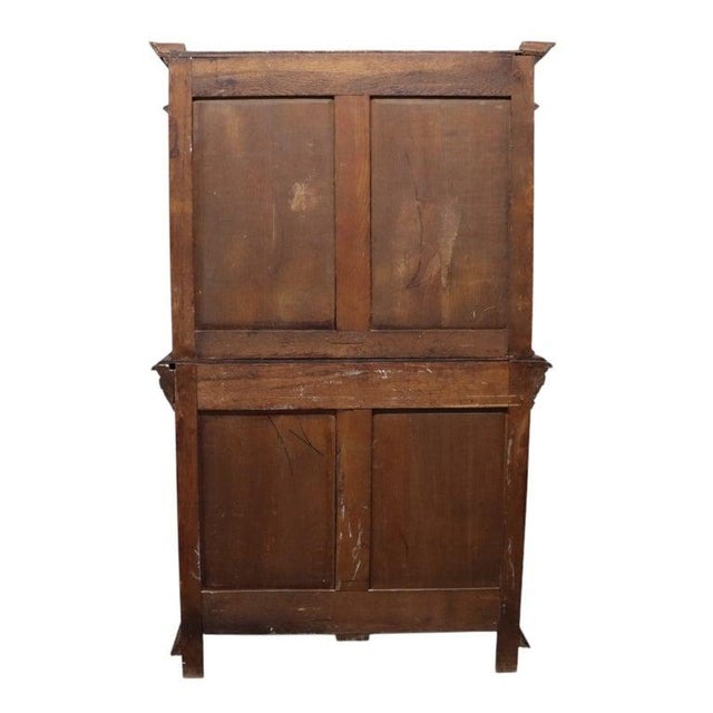 Wood Continental Gothic Carved Oak & Stained Leaded Glass Court Cupboard C1900 For Sale - Image 7 of 17