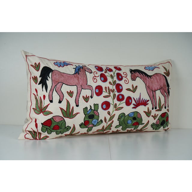 Mid-Century Modern Handcrafted Horse Suzani Pillow Cover For Sale - Image 3 of 5