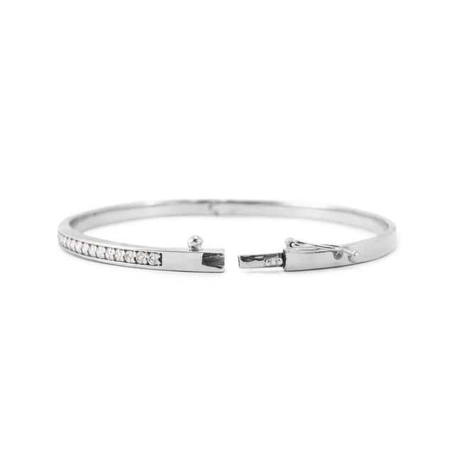 Early 21st Century Ladies 14k White Gold 1.82ctw Diamonds & Turquoise Hinged Bangle Bracelet For Sale - Image 5 of 7