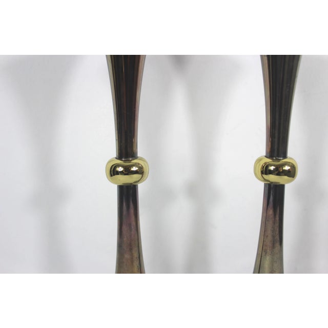 1970s Dansk Tall Silver Plated Candle Holders With Brass Accents by Jens Quistgaard- Set of 2 For Sale - Image 6 of 9
