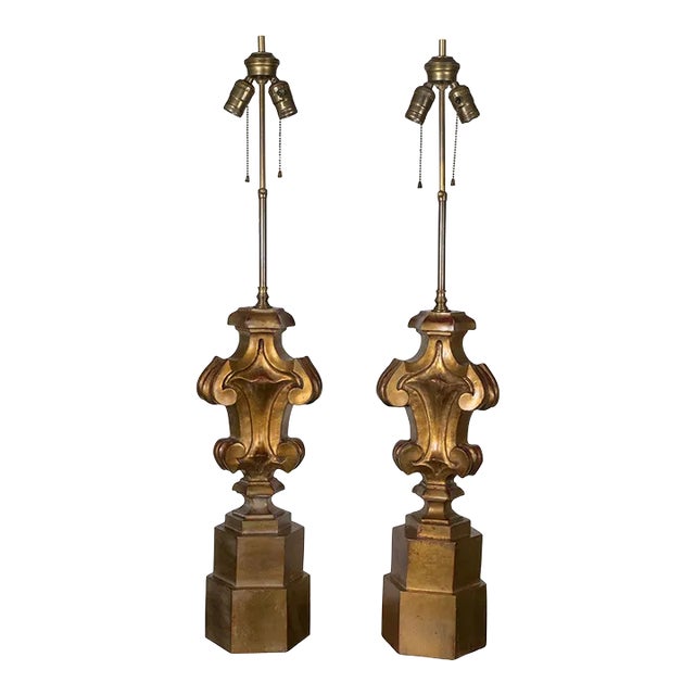 Pair of Sculptural Giltwood Table Lamps For Sale