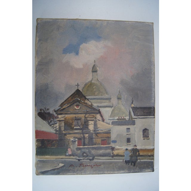 Mid 20th Century "The Church" Impressionist Style Landscape Oil Painting by Antoine Burger For Sale - Image 11 of 11